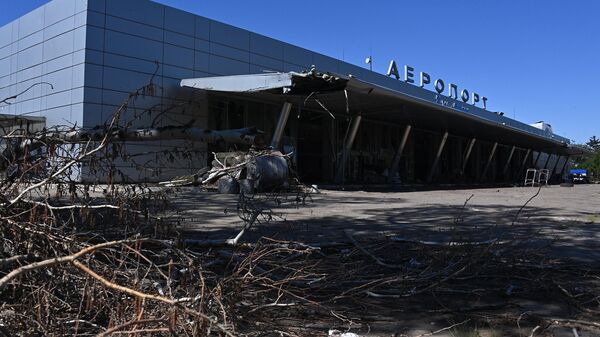 A general view shows the building of Mariupol International Airport as Russia's military operation in Ukraine continues, in the port city of Mariupol, Donetsk People's Republic. - Sputnik Africa
