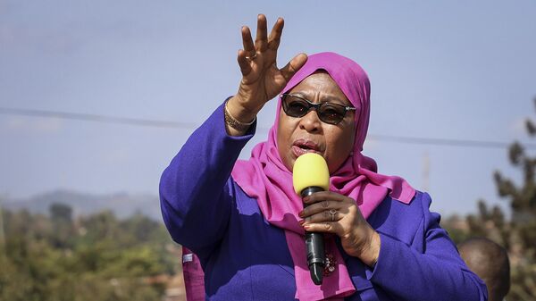 On this Tuesday, March 16, 2021, file photo, Tanzania's President Samia Suluhu Hassan speaks during a tour of the Tanga region of Tanzania. - Sputnik Africa