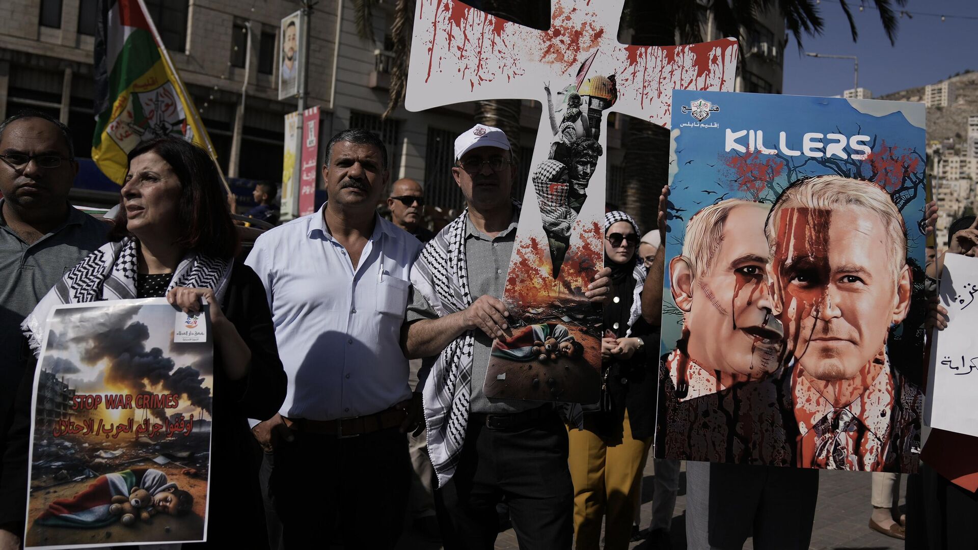 Palestinians in the West Bank city of Nablus rally against Israeli bombardment of the Gaza Strip, Thursday, October 26, 2023. Palestinians in the West Bank city of Nablus rally against Israeli bombardment of the Gaza Strip, Thursday, October 26, 2023. - Sputnik Africa, 1920, 31.10.2023