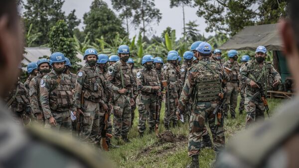 MONUSCO blue helmet deployed near Kibumba, north of Goma, Democratic Republic of Congo, Friday Jan. 28, 2022. - Sputnik Africa