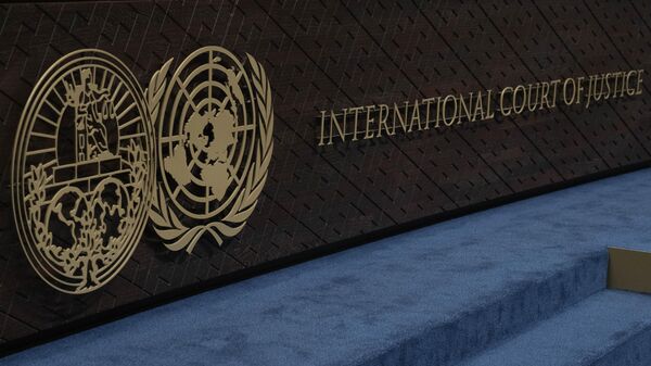 The logo of the International Court of Justice, left, and that of the UN, right. - Sputnik Africa
