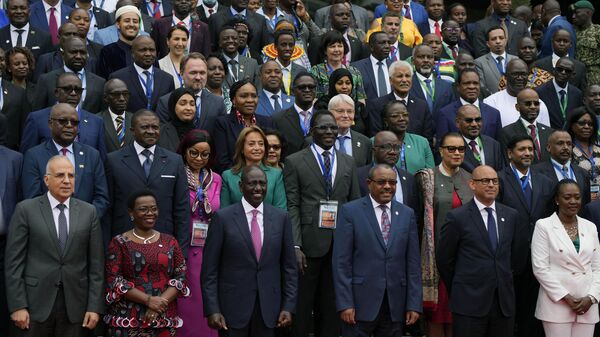 Head of states and delegates pose for a group photo,  during the official opening of the Africa Climate Summit at the Kenyatta International Convention Centre in Nairobi, Kenya, Monday, Sept. 4, 2023.  - Sputnik Africa