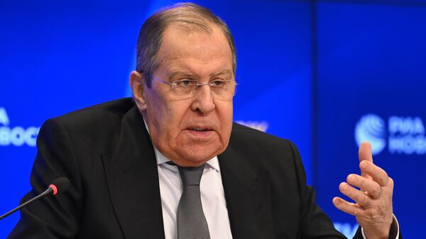 Sergey Lavrov at the conference “Euromaidan: Ukraine's lost decade”.  - Sputnik Africa