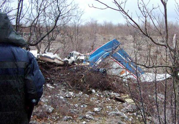 Parts of the Macedonian aircraft, which crashed into a heavily mined and remote area of southern Bosnia, were seen on Friday, Feb. 27, 2004. Search teams located the wreckage Friday morning after an almost 24-hour search in the mountains of southern Bosnia. All nine people on board, including Macedonian President Boris Trajkovski, were confirmed dead. Parts of the Macedonian aircraft, which crashed into a heavily mined and remote area of southern Bosnia, were seen on Friday, Feb. 27, 2004. Search teams located the wreckage Friday morning after an almost 24-hour search in the mountains of southern Bosnia. All nine people on board, including Macedonian President Boris Trajkovski, were confirmed dead. - Sputnik Africa