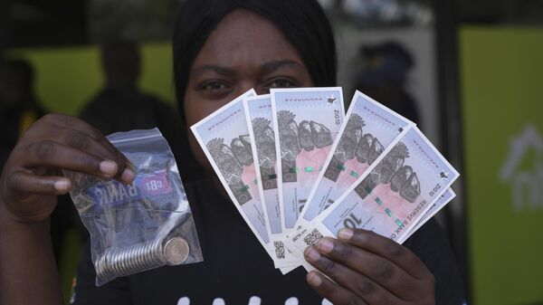 A woman holds the new Zimbabwean banknotes and coins called the ZiG, in the streets of Harare, Zimbabwe, Tuesday, April 30, 2024.  - Sputnik Africa