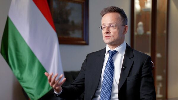 Le chef de la diplomatie hongroise Peter Szijjarto donne une interview au média russe RIA Novosti, à Moscou, mars 2025 - Sputnik Africa