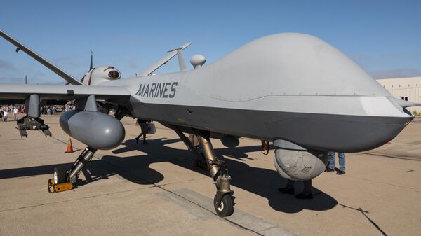 A United States Marines MQ-9 Reaper unmanned aerial vehicle is displayed at the Marine Corps Air Station Miramar Airshow on September 28, 2024 in San Diego, California. - Sputnik Africa