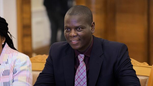 South African Foreign Minister Ronald Lamola at the meeting with Russian Foreign Minister Sergey Lavrov. April 16, 2025. - Sputnik Africa