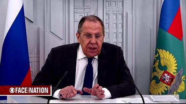 Russian Foreign Minister Sergey Lavrov giving an interview to CBS News, April 2025. A screenshot from the video. - Sputnik Africa