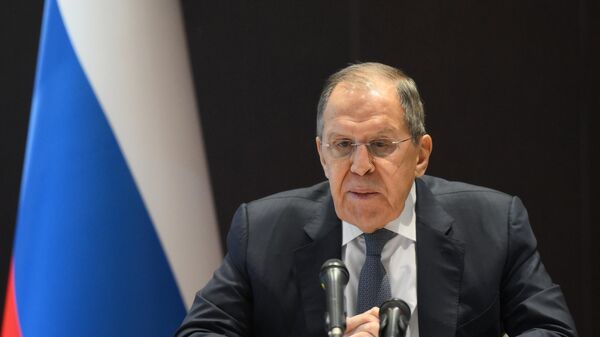 Russian Foreign Minister Sergey Lavrov during a press conference following a meeting with Uzbek Foreign Minister Bakhtiyor Saidov during a meeting in Samarkand. - Sputnik Africa